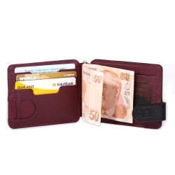 Personalized Burgundy Black Double Sided Leather Mens Wallet with Money Clip - 6
