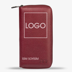 Personalized Burgundy Large Leather Unisex Wallet with Zipper 