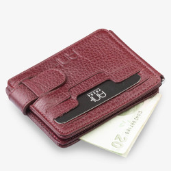 Personalized Burgundy Leather Double Sided Mens Wallet with Money Clip 