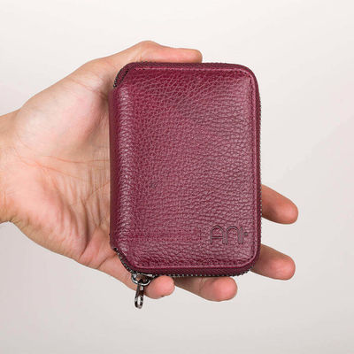 Personalized Burgundy Leather Mens Wallet with Zipper - 5