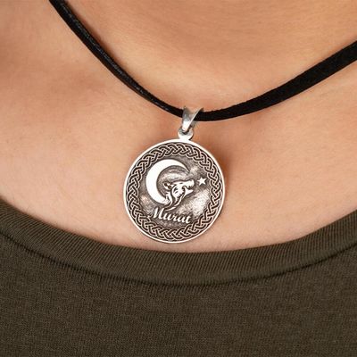 Personalized Crescent Star Necklace with Gray Wolf - 2