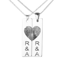 Personalized Fingerprint Heart Couples Necklace - 1