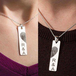 Personalized Fingerprint Heart Couples Necklace - 2