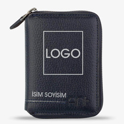 Personalized Navy Blue Leather Mens Wallet with Zipper 