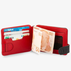 Personalized Red Leather Double Sided Mens Wallet with Money Clip - 4
