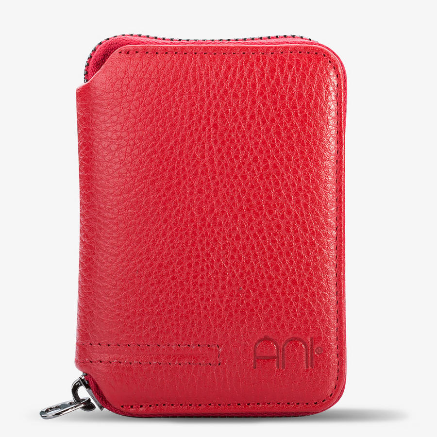Personalized Red Leather Mens Wallet with Zipper