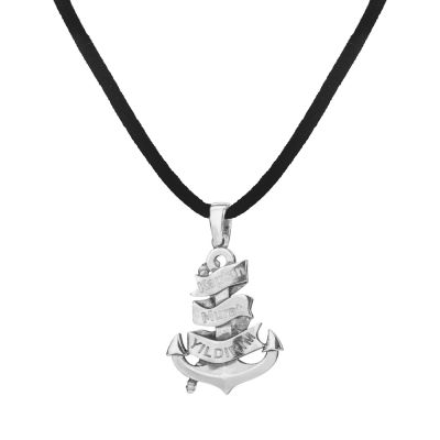 Personalized Ships Anchor Silver Mens Necklace - 1