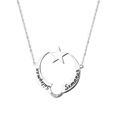 Personalized Silver Crescent Star Womens Necklace - 1