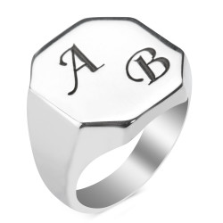 Personalized Silver Mens Ring with Custom Initials - 2
