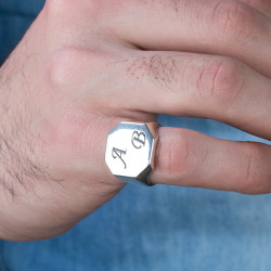 Personalized Silver Mens Ring with Custom Initials - 3