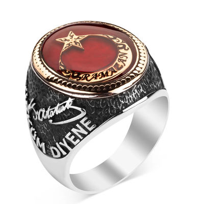 Personalized Silver Mens Ring with Phrase How Happy is the One Who Calls Themselves Turkish - 2