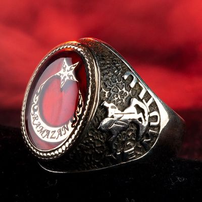 Personalized Silver Mens Ring with Phrase How Happy is the One Who Calls Themselves Turkish - 1