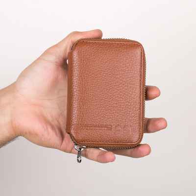 Personalized Tan Leather Mens Wallet with Zipper - 4
