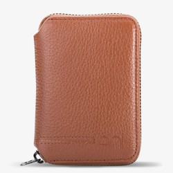 Personalized Tan Leather Mens Wallet with Zipper - 2