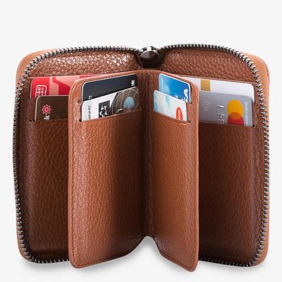 Personalized Tan Leather Mens Wallet with Zipper - 3