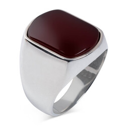 Plain Dark Burgundy Agate Stone Men's 925 Sterling Silver Ring 