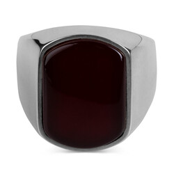 Plain Dark Burgundy Agate Stone Men's 925 Sterling Silver Ring - 2