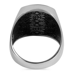 Plain Dark Burgundy Agate Stone Men's 925 Sterling Silver Ring - 3