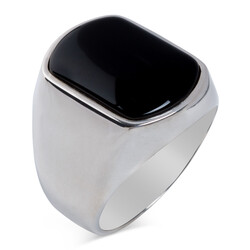 Plain Onyx Black Stone Men's 925 Sterling Silver Ring 