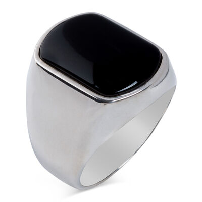 Plain Onyx Black Stone Men's 925 Sterling Silver Ring - 1