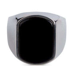 Plain Onyx Black Stone Men's 925 Sterling Silver Ring - 2