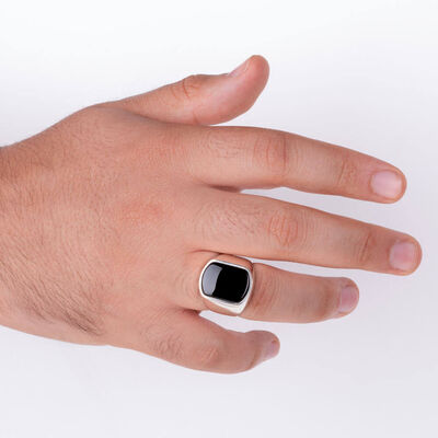 Plain Onyx Black Stone Men's 925 Sterling Silver Ring - 4