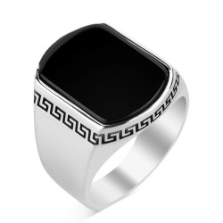 Plain Silver Mens Ring with Black Onyx Stone - 2