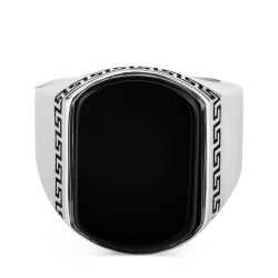 Plain Silver Mens Ring with Black Onyx Stone - 3