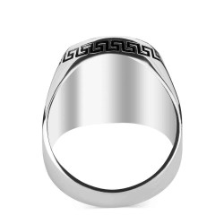 Plain Silver Mens Ring with Black Onyx Stone - 4