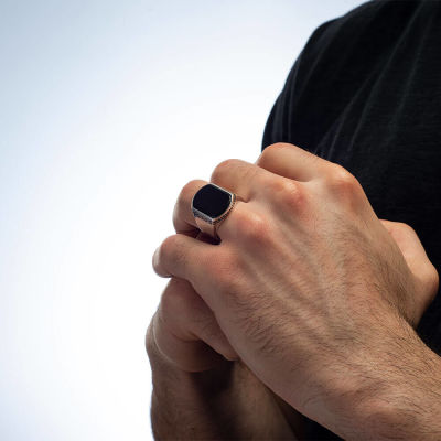 Plain Silver Mens Ring with Black Onyx Stone - 5