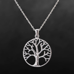 Plain Silver Necklace with Tree of Life Symbol - Anı Yüzük