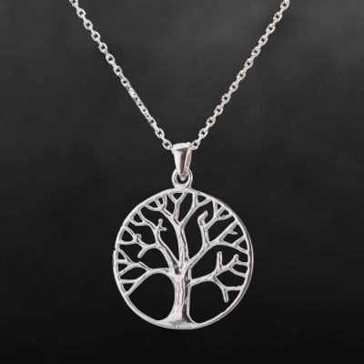 Plain Silver Necklace with Tree of Life Symbol - 1
