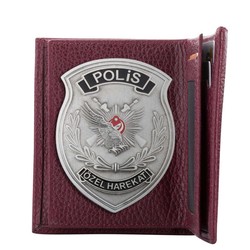 Mineli Polis Özel Harekat Rozetli Klasik Cüzdan Bordo - Anı Yüzük
