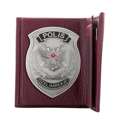 Mineli Polis Özel Harekat Rozetli Klasik Cüzdan Bordo - 1