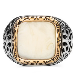 Rectangular Design Silver Mens Ring with Mother of Pearl - 2
