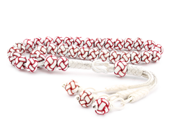 Red White Silver Handmade Braid Wrist Sized Rosary (Tasbih) - Anı Yüzük