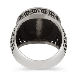 Round Black Onyx Stone 925 Sterling Silver Men's Ring - 3