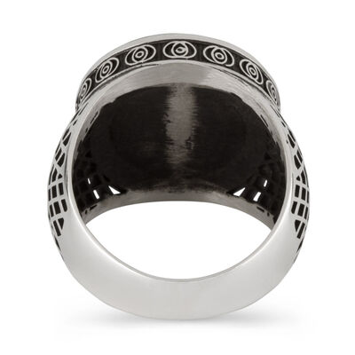 Round Black Onyx Stone 925 Sterling Silver Men's Ring - 3