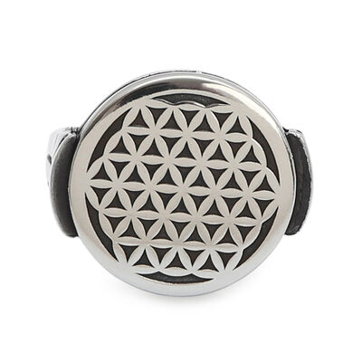 Round Model Flower of Life Silver Men's Ring Silver Color - 2