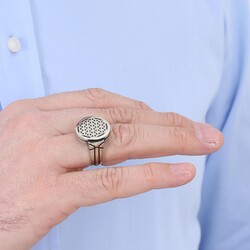 Round Model Flower of Life Silver Men's Ring Silver Color - 4