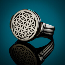 Round Model Flower of Life Silver Men's Ring Silver Color - 5