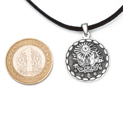 Round Silver Mens Necklace with Ottoman Crest - 2