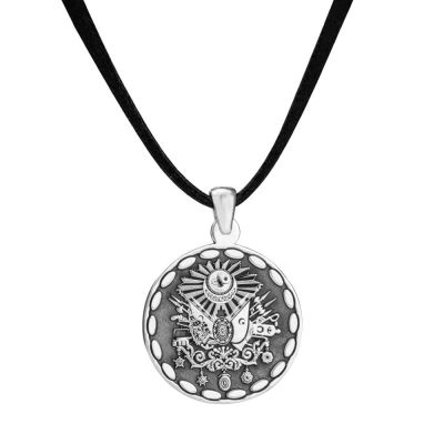 Round Silver Mens Necklace with Ottoman Crest - 1