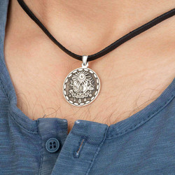 Round Silver Mens Necklace with Ottoman Crest - 3