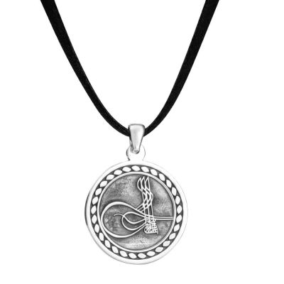 Round Silver Mens Necklace with Ottoman Tughra - 1