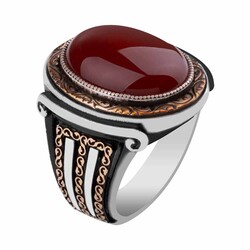 Şah Tasarım Kahverengi Akik Taşlı Gümüş Erkek Yüzük 