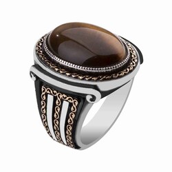 Şah Tasarım Kaplangözü Taşlı Gümüş Erkek Yüzük - Anı Yüzük