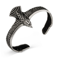 Şahin Motifli Gümüş Erkek Bileklik - Anı Yüzük