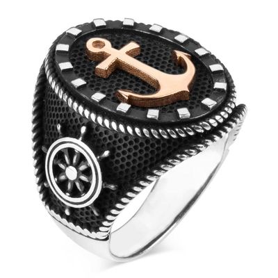 Sailor Ring with Anchor and Ship Rudder - 1