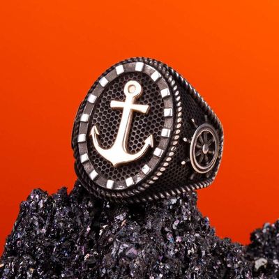 Sailor Ring with Anchor and Ship Rudder - 5